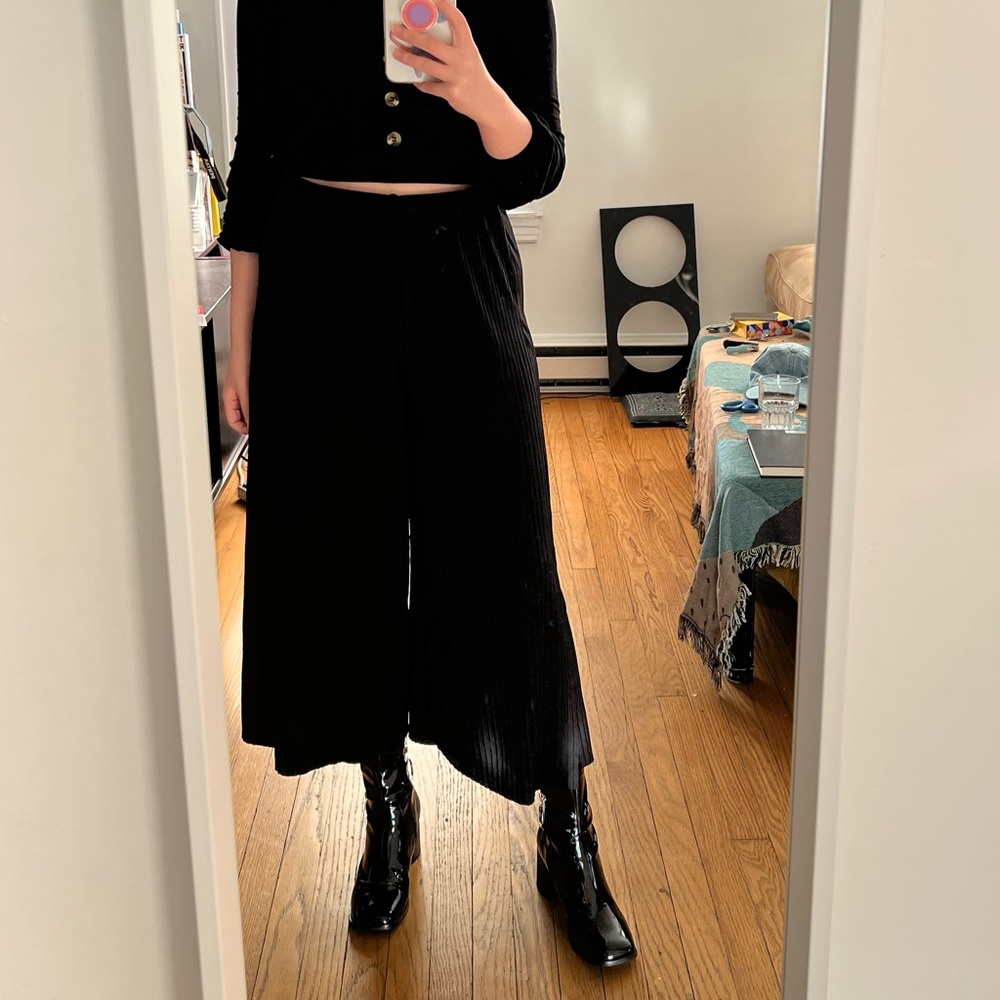 ZARA pleated high slit flowy pants elastic waist